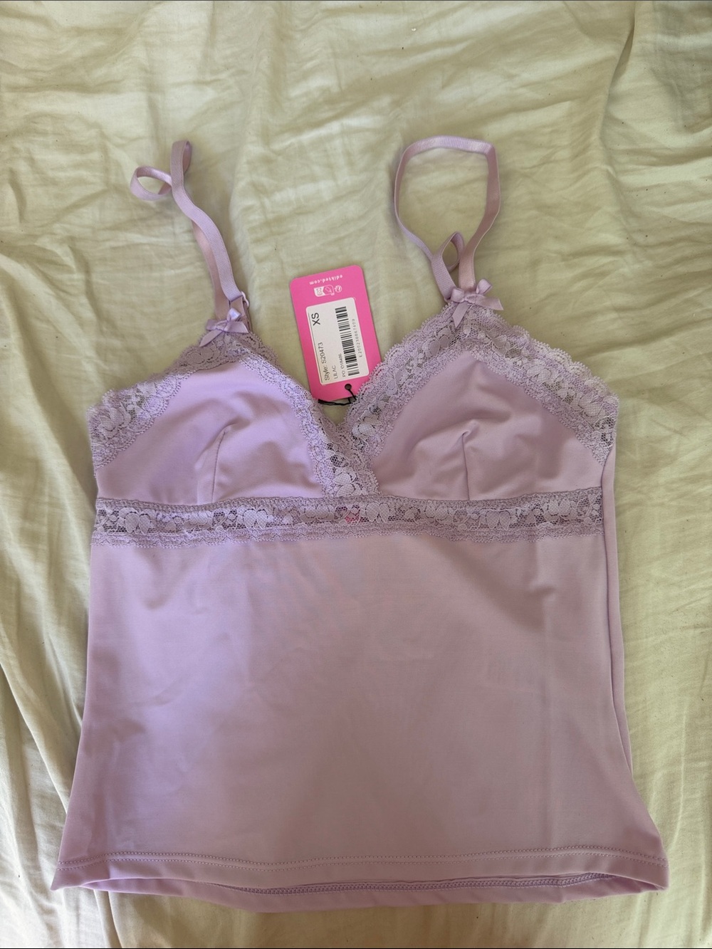 Edikted Lilac Lace-Trim Crop Cami Top